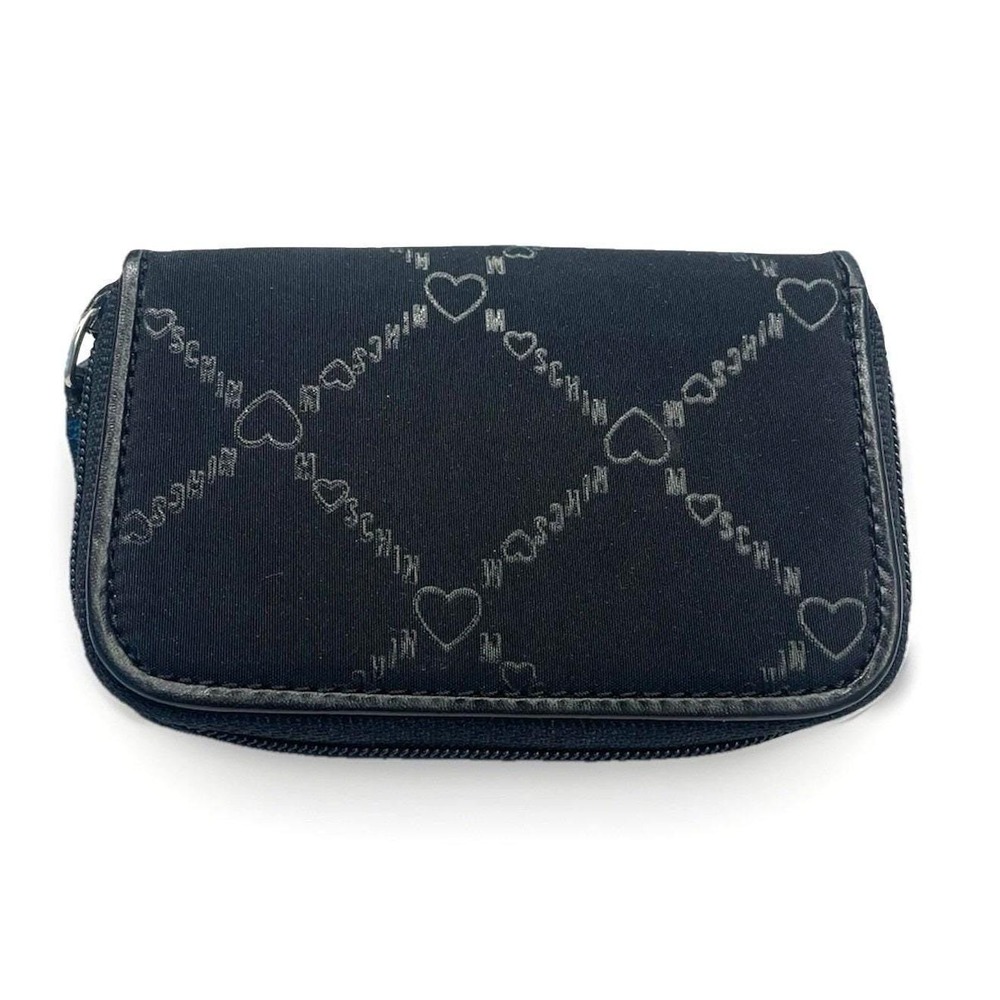 90s Moschino Love Key Zip Coin Wallet Black Monogram Heart Small Jeremy Scott